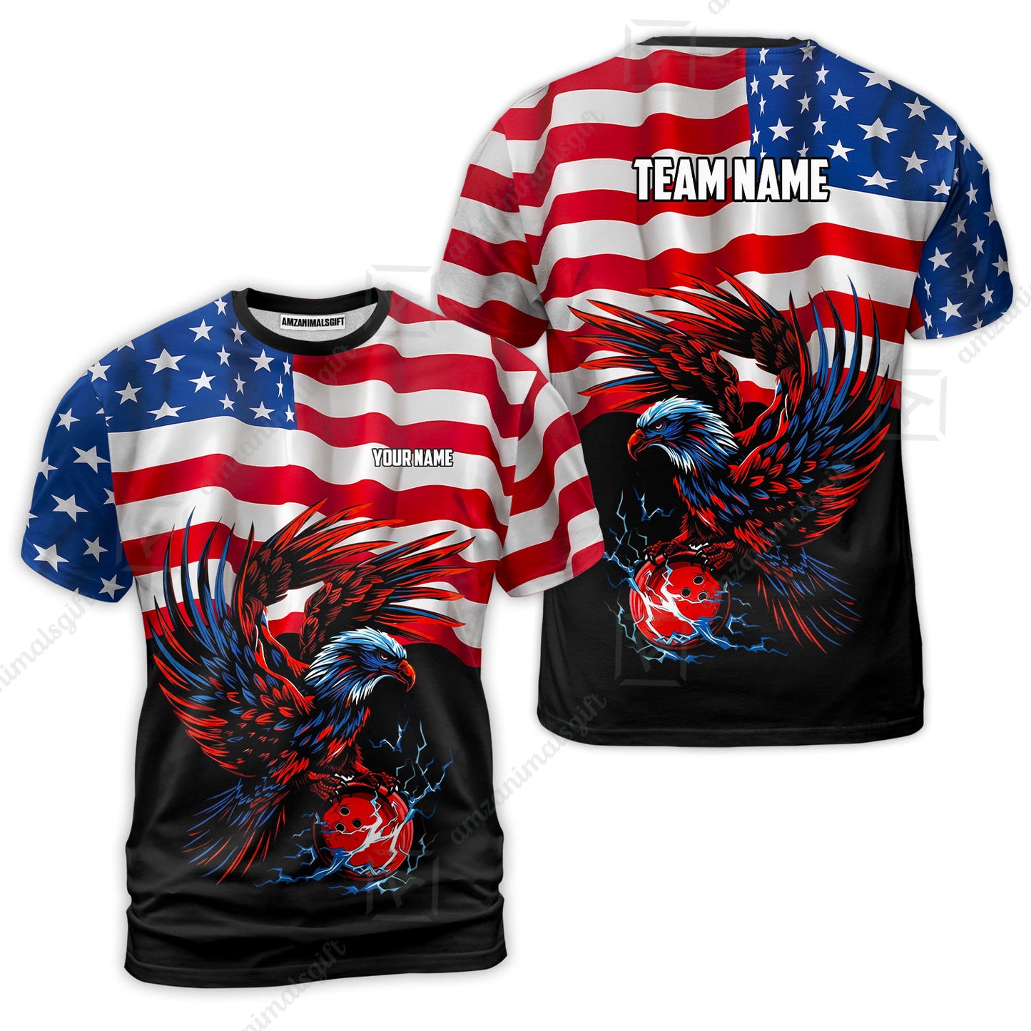 Custom Bowling Jersey Polo Shirt, Eagle America Flag Bowling Thunder, Custom Bowling Jersey Team Shirt For Players With Name and Team Name
