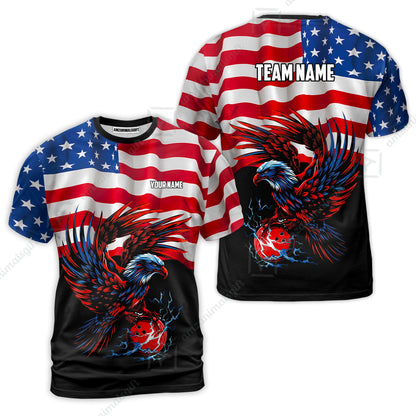 Custom Bowling Jersey Polo Shirt, Eagle America Flag Bowling Thunder, Custom Bowling Jersey Team Shirt For Players With Name and Team Name