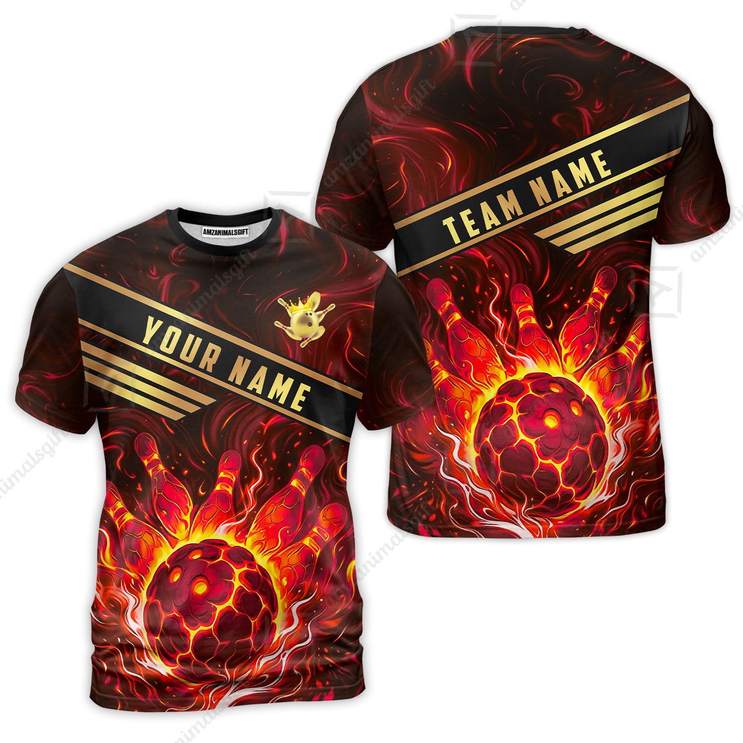 Custom Bowling Polo Shirt, Glowing Bowling Ball and Pins Custom Bowling Polo Team Shirt For Players With Name & Team Name