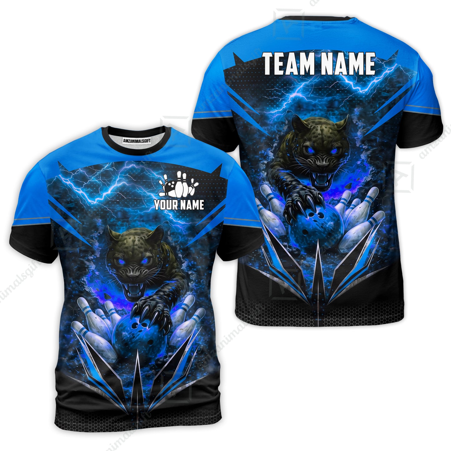 Custom Bowling Jersey Polo Shirt, Electric Panther Bowling, Personalized Name & Team Name