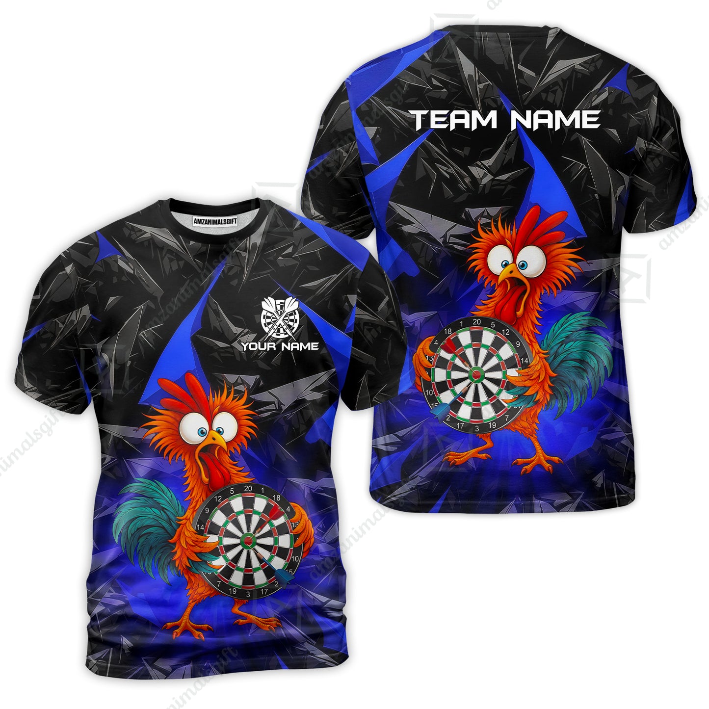 Custom Darts Team Jersey, Personalized Funky Rooster Dart Shirt For Players With Name & Team Name