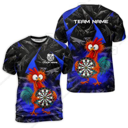 Custom Darts Team Jersey, Personalized Funky Rooster Dart Shirt For Players With Name & Team Name