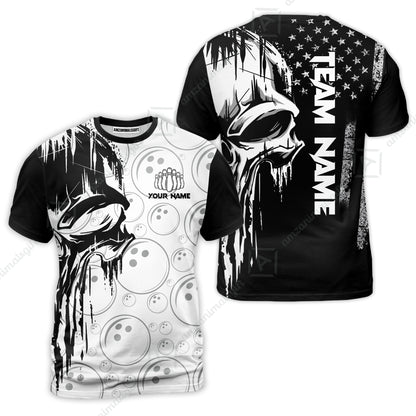 Customized Bowling Unisex Polo Shirt, American Flag Dripping Skull, Bowling Uniform - Personalized Name And Team Name