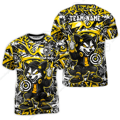 Customized Darts Team Uniform Shirt, Cool Cartoon Wolf With Dartboard, Personalized Name And Team Name