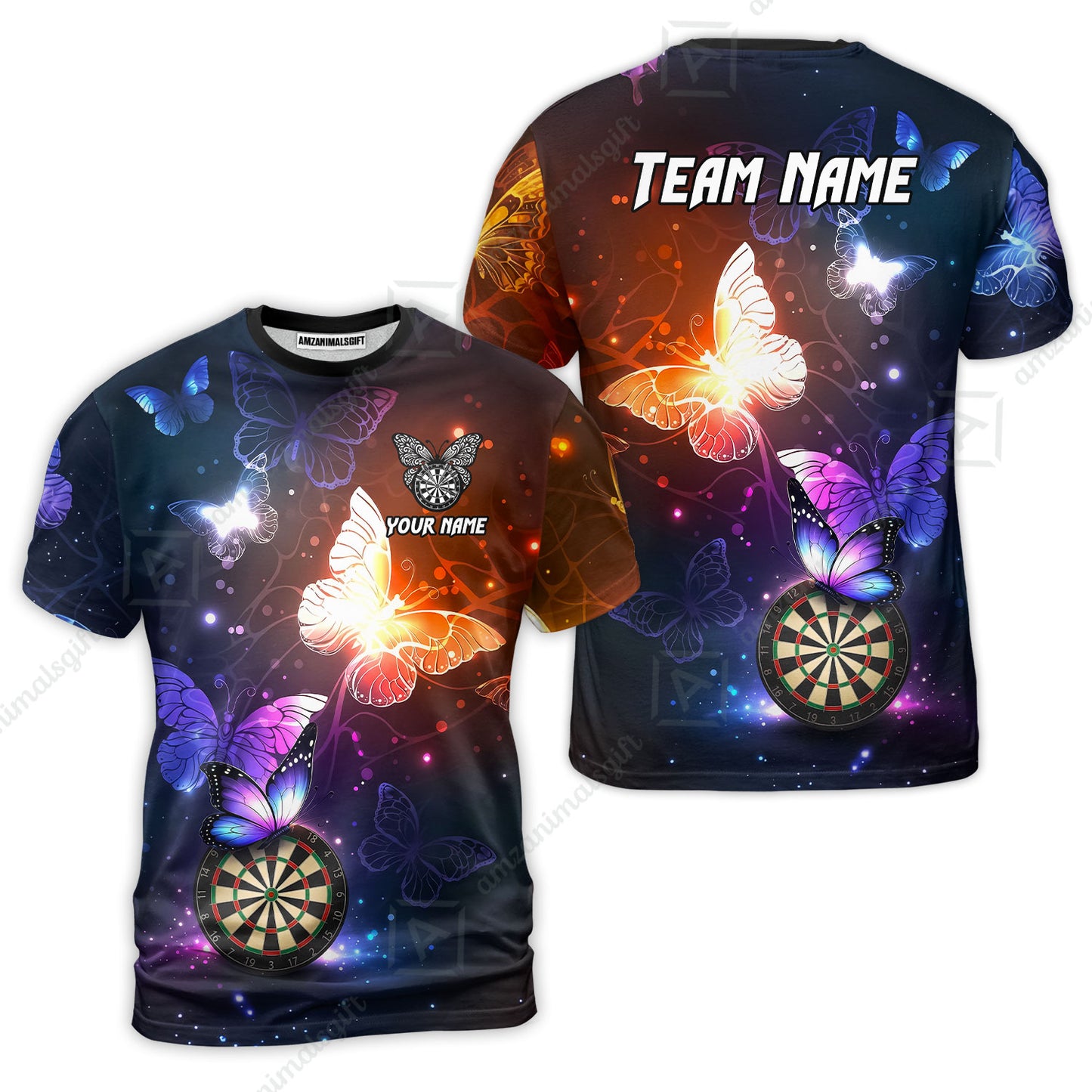 Custom Darts Jersey Polo Shirt, Butterfly Sparkle Darts, Custom Dart Jersey Team Shirt For Players With Name & Team Name