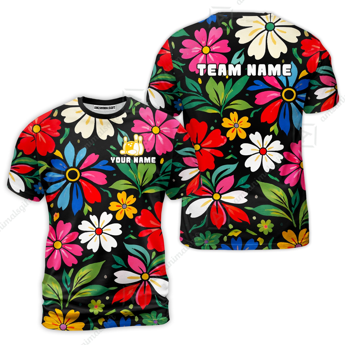 Custom Bowling Jersey Polo Shirt, Vibrant Summer Bloom Floral, Custom Bowling Jersey Team Shirt For Players With Name and Team Name