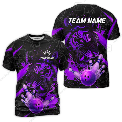 Customized Bowling Unisex Polo Shirt, Tiger Ball Striking Pins, Bowling Uniforms, Personalized Name And Team Name