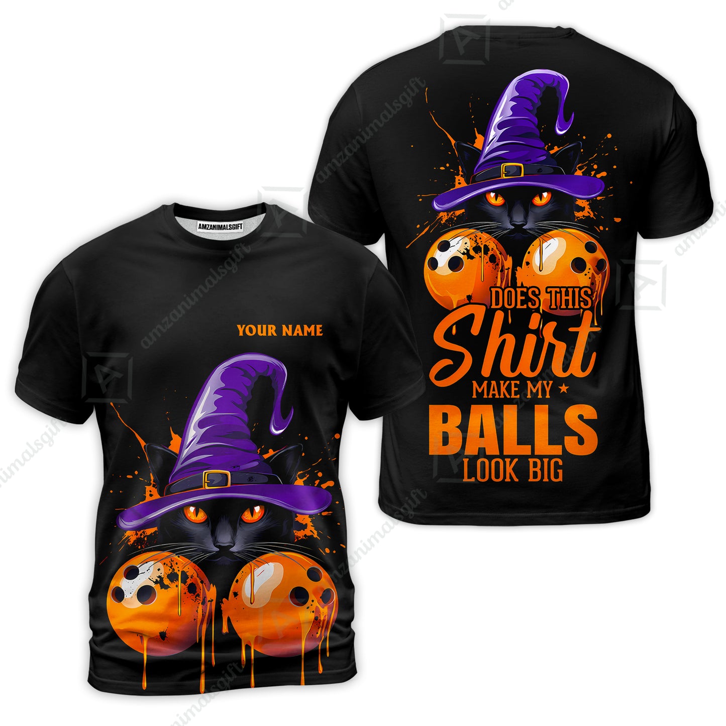 Custom Bowling Jersey Polo Shirt, Witch Cat Bowling, Does This Shirt Make My Balls Look Big, Personalized Name And Team Name