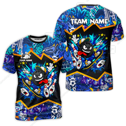 Customized Bowling Unisex Polo Shirt, Skater Bowling Ball Attack, Bowling Uniform, Personalized Name And Team Name
