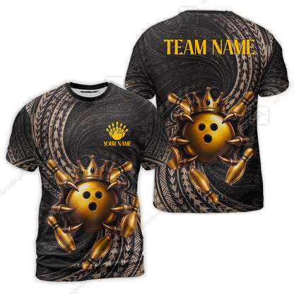 Custom Bowling Jersey Polo Shirt, Maori Tattoo Bowling Crown Gold Color, Custom Bowling Jersey Team Shirt For Players With Name and Team Name