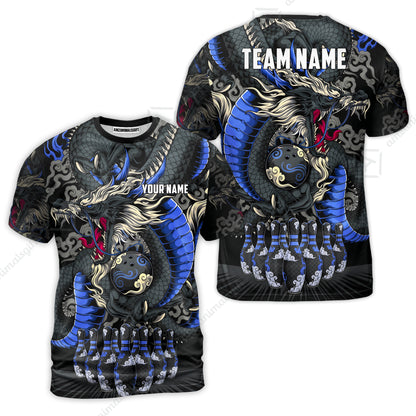 Custom Bowling Jersey Polo Shirt, Oriental Jade Dragon & Classic Clouds, Custom Bowling Jersey Team Shirt For Players With Name & Team Name