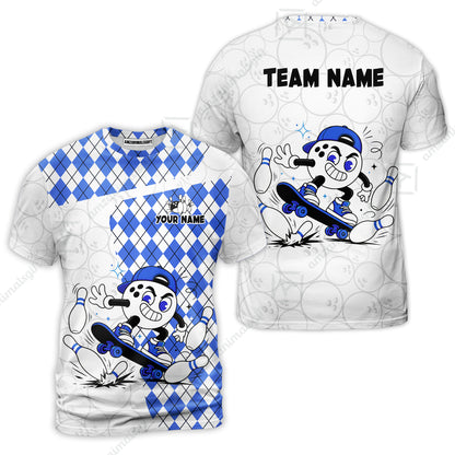 Custom Bowling Jersey Polo Shirt, Skateboarder Bowling Ball Mascot, Custom Bowling Jersey Team Shirt For Players With Name and Team Name