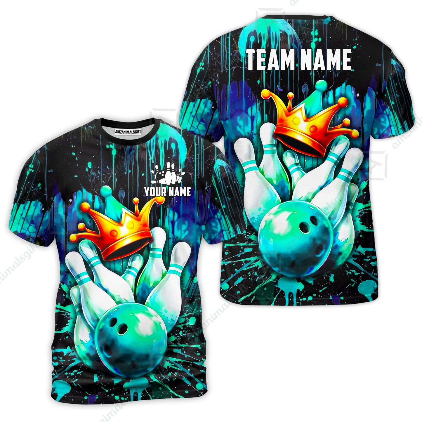 Custom Bowling Jersey Polo Shirt, Neon King Crown, Custom Bowling Jersey Team Shirt For Players With Name and Team Name