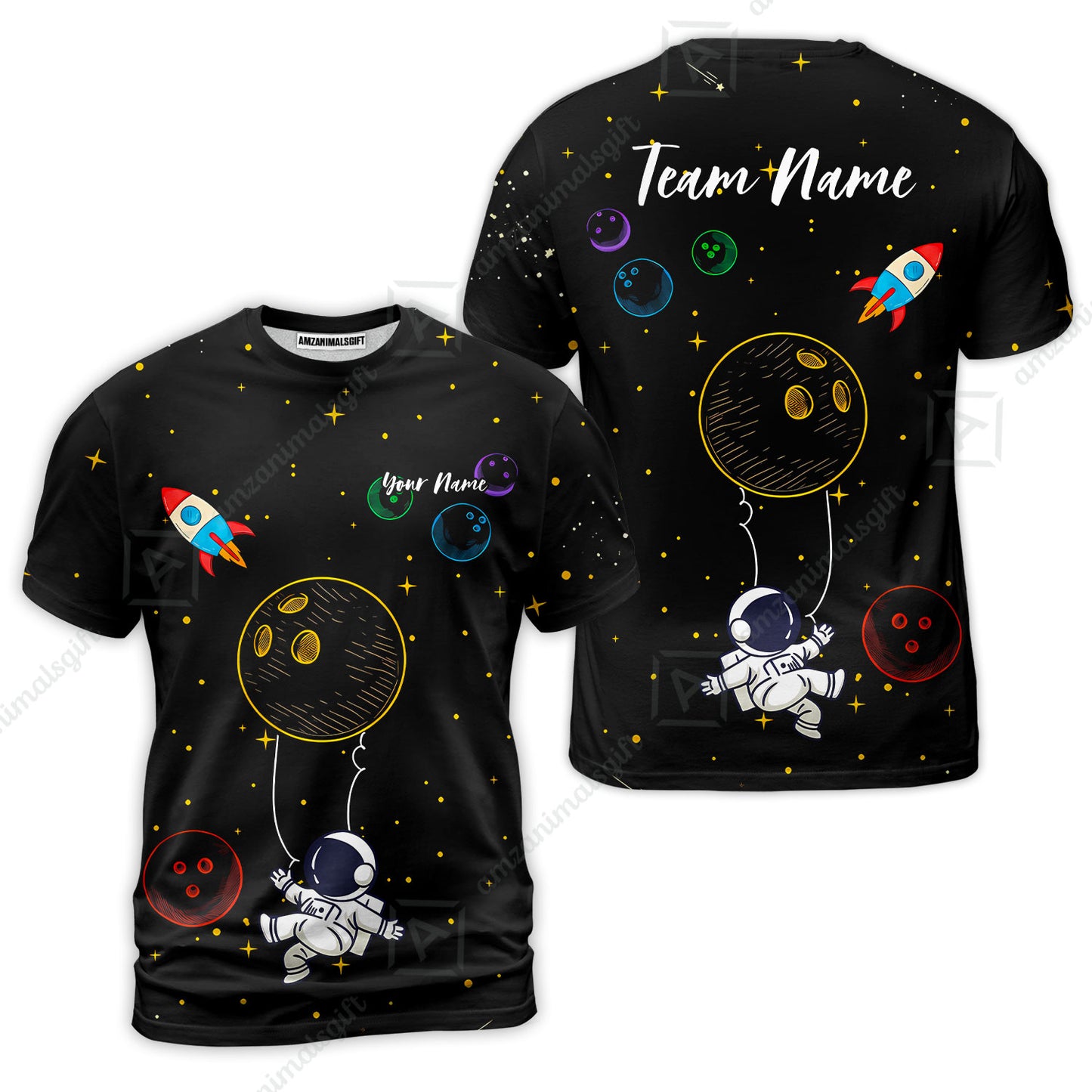 Custom Bowling Jersey Polo Shirt, Spaceman Bowling Galaxy, Custom Bowling Jersey Team Shirt For Players With Name and Team Name