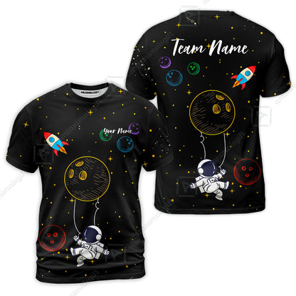 Custom Bowling Jersey Polo Shirt, Spaceman Bowling Galaxy, Custom Bowling Jersey Team Shirt For Players With Name and Team Name
