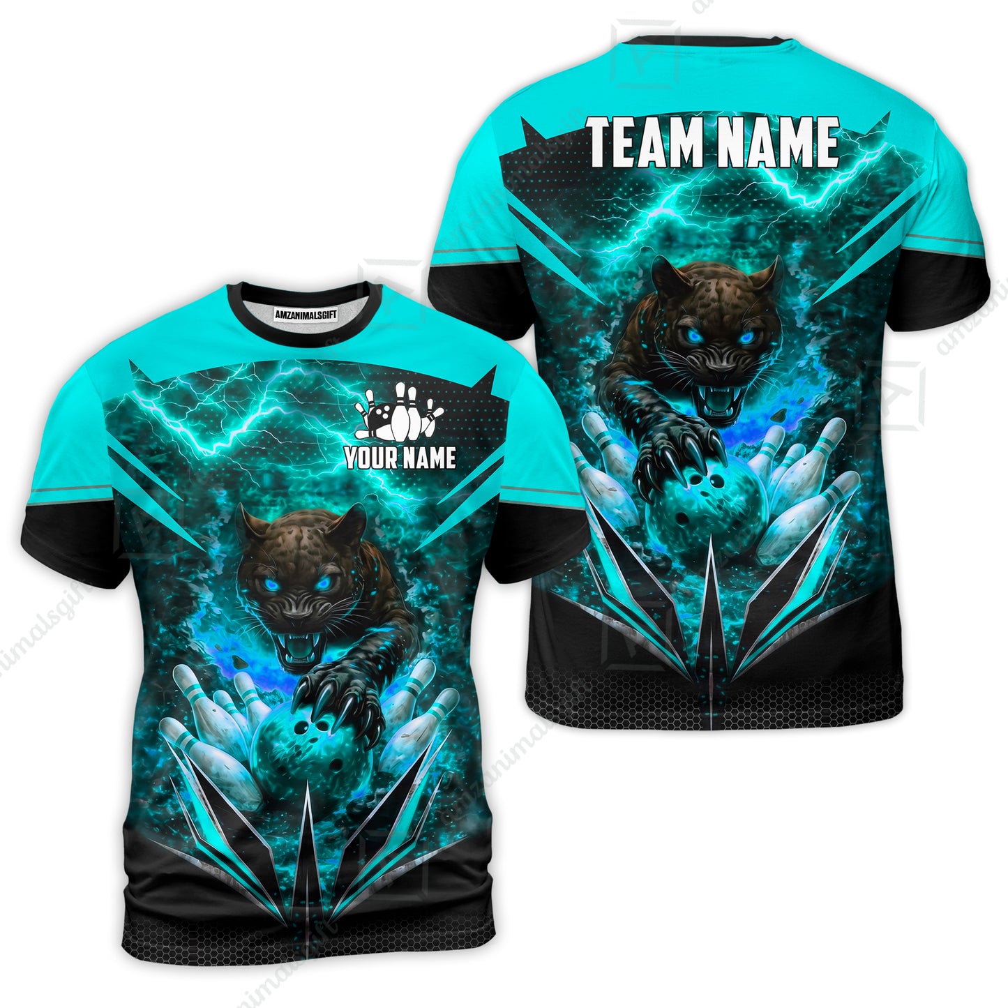 Custom Bowling Jersey Polo Shirt, Electric Panther Bowling, Personalized Name & Team Name