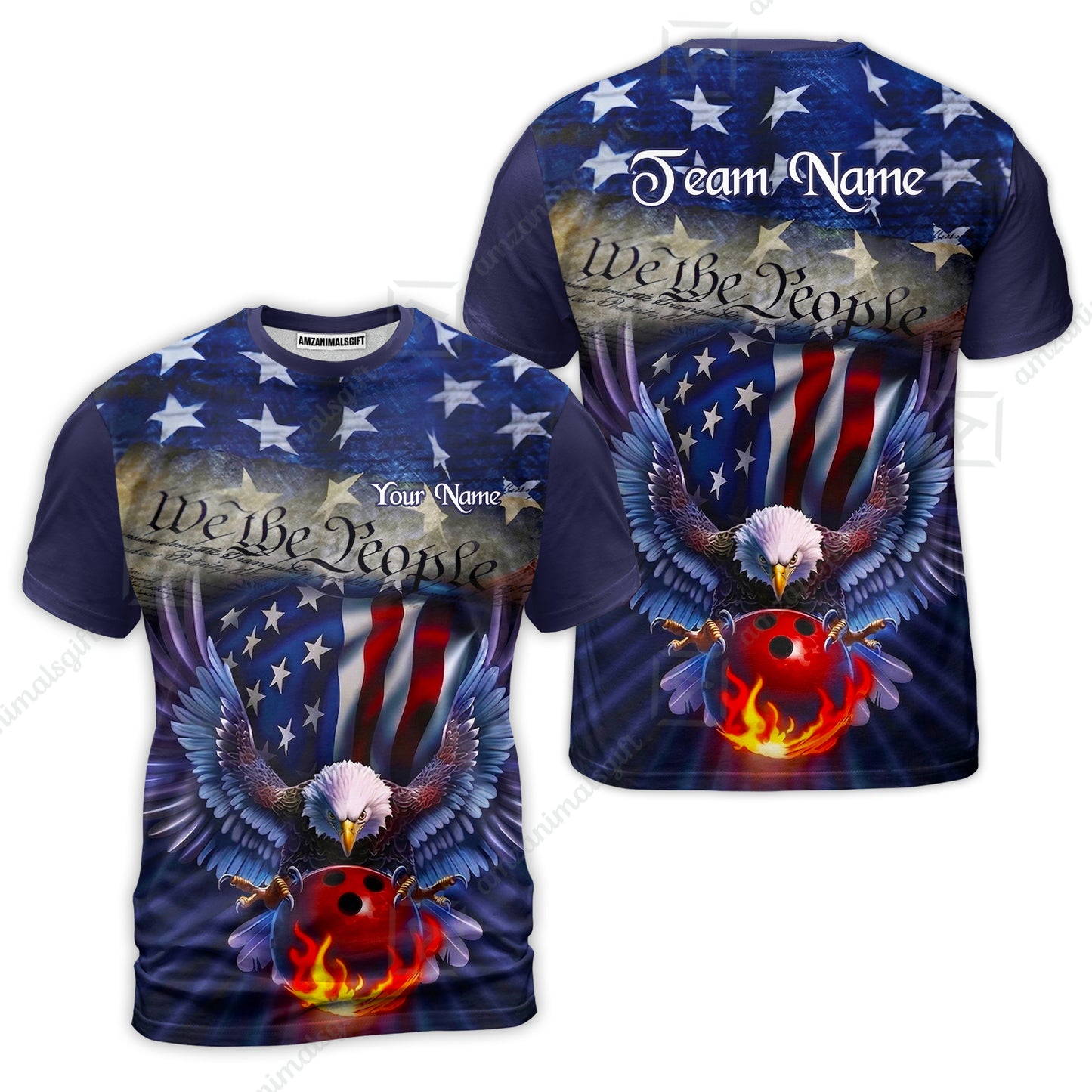 Custom Bowling Jersey Polo Shirt, Flaming Bowling Ball Eagle Custom Bowling Jersey Team Shirt For Players With Name & Team Name