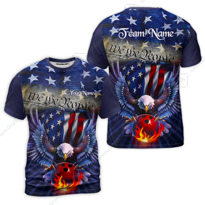 Custom Bowling Jersey Polo Shirt, Flaming Bowling Ball Eagle Custom Bowling Jersey Team Shirt For Players With Name & Team Name