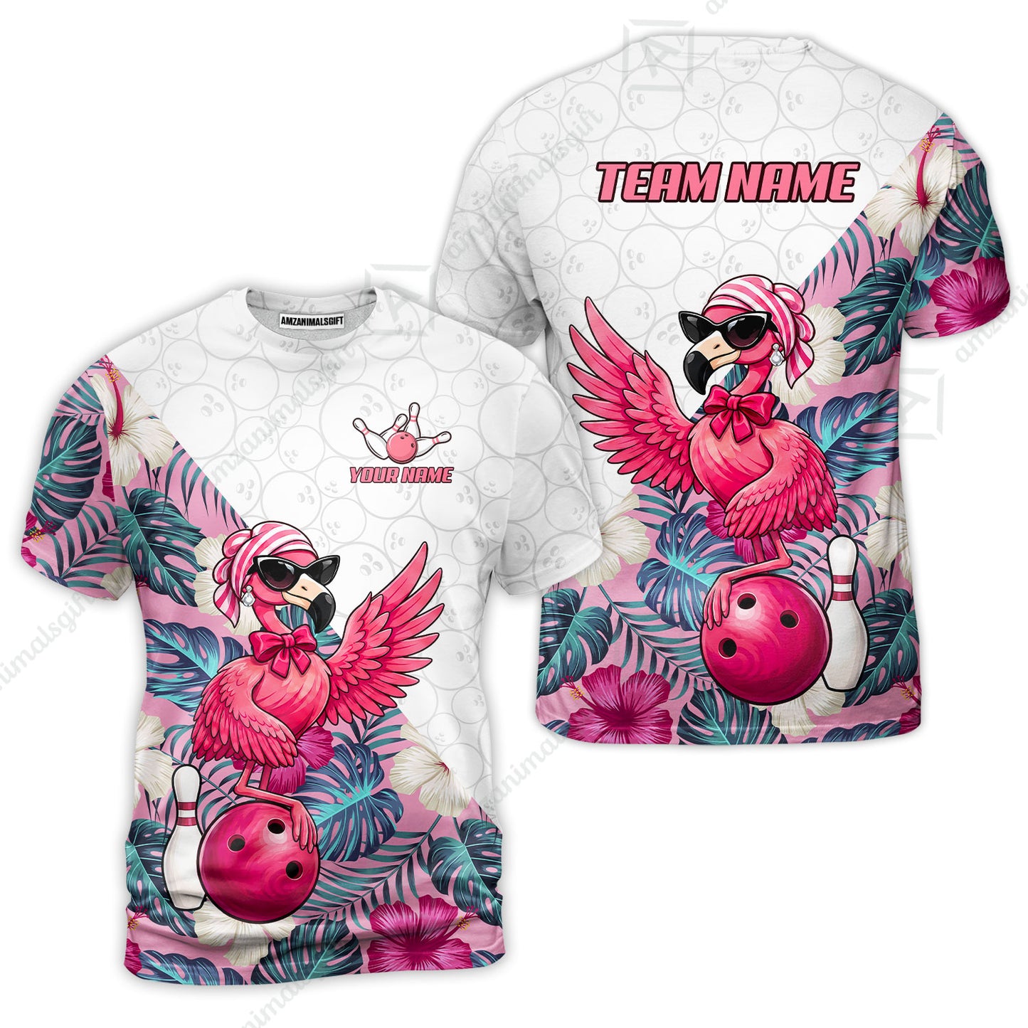 Custom Bowling Jersey Polo Shirt, Flamingo Bowling Floral Seamless Pattern With Leaves Tropical Background Pro Vector