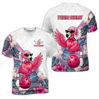 Custom Bowling Jersey Polo Shirt, Flamingo Bowling Floral Seamless Pattern With Leaves Tropical Background Pro Vector