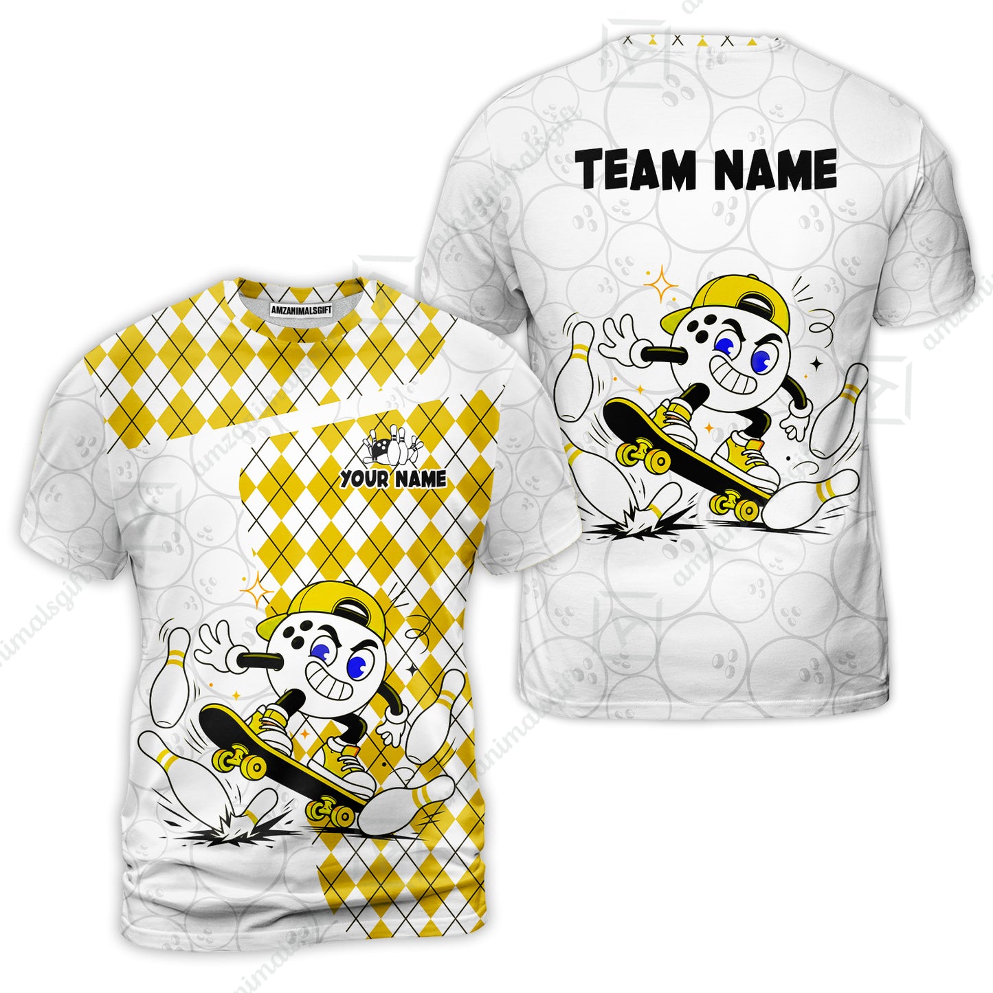 Custom Bowling Jersey Polo Shirt, Skateboarder Bowling Ball Mascot, Custom Bowling Jersey Team Shirt For Players With Name and Team Name