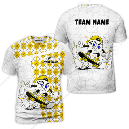 Custom Bowling Jersey Polo Shirt, Skateboarder Bowling Ball Mascot, Custom Bowling Jersey Team Shirt For Players With Name and Team Name