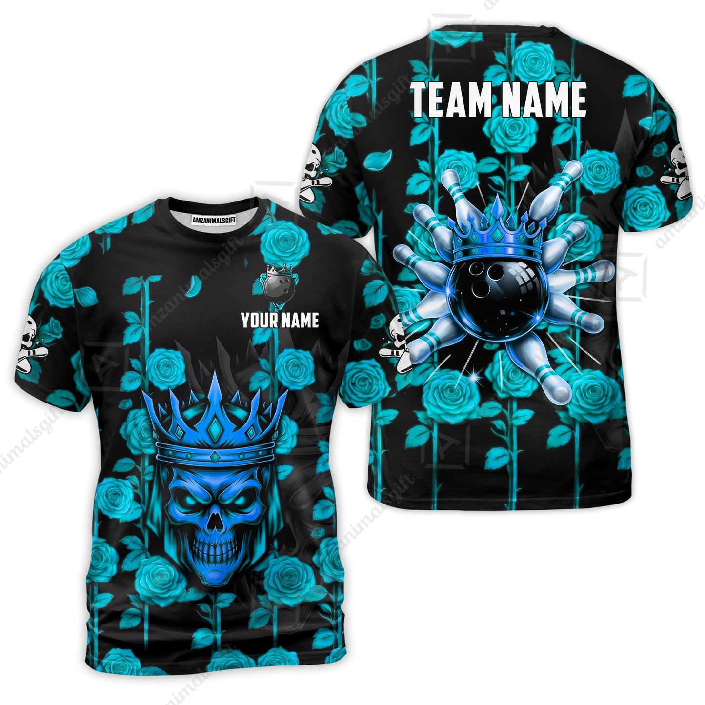Custom Bowling Jersey Polo Shirt, Royal Skull Bowling, Custom Bowling Jersey Team Shirt For Players With Name & Team Name