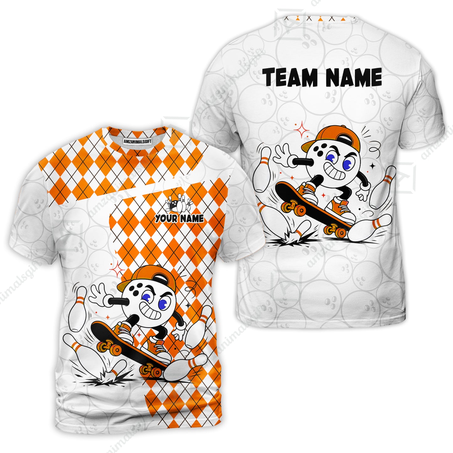 Custom Bowling Jersey Polo Shirt, Skateboarder Bowling Ball Mascot, Custom Bowling Jersey Team Shirt For Players With Name and Team Name