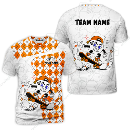 Custom Bowling Jersey Polo Shirt, Skateboarder Bowling Ball Mascot, Custom Bowling Jersey Team Shirt For Players With Name and Team Name