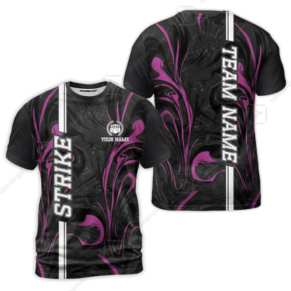 Customized Bowling Unisex Polo Shirt, Bowling Black And Pink Marble Art, Bowling Uniform - Personalized Name And Team Name