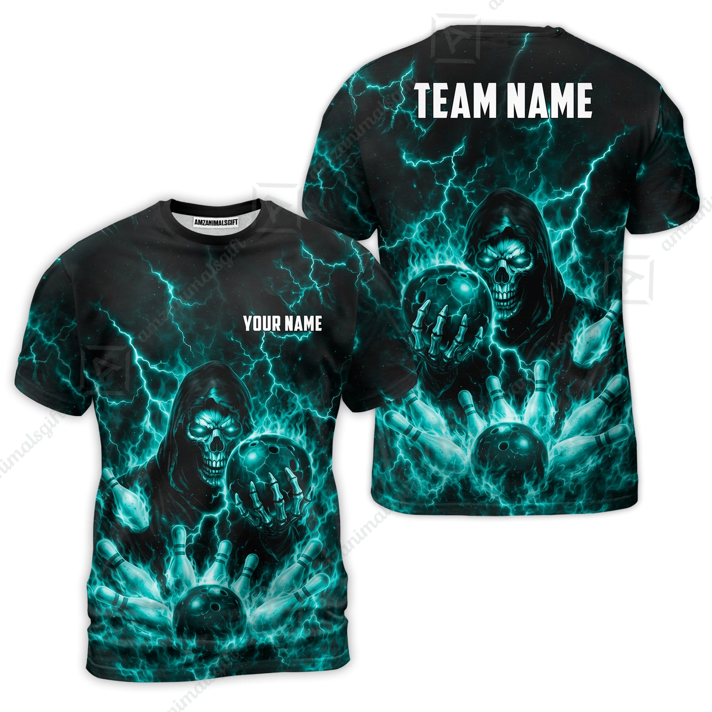 Custom Bowling Jersey Polo Shirt, Lightning Grim Reaper, Custom Bowling Jersey Team Shirt For Players With Name & Team Name