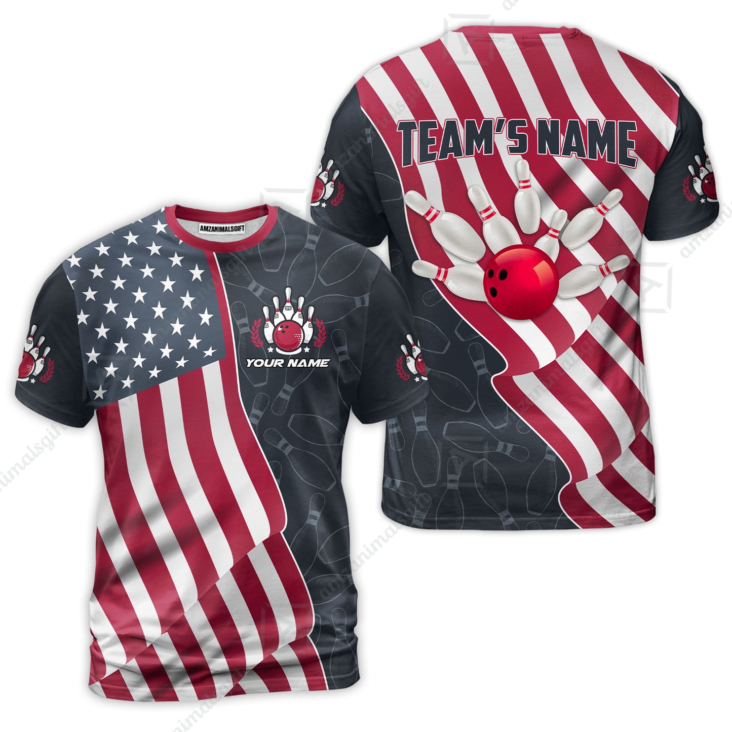 Customized Bowling Unisex Polo Shirt, Bowling America Flag Waving, Bowling Uniform - Personalized Name And Team Name