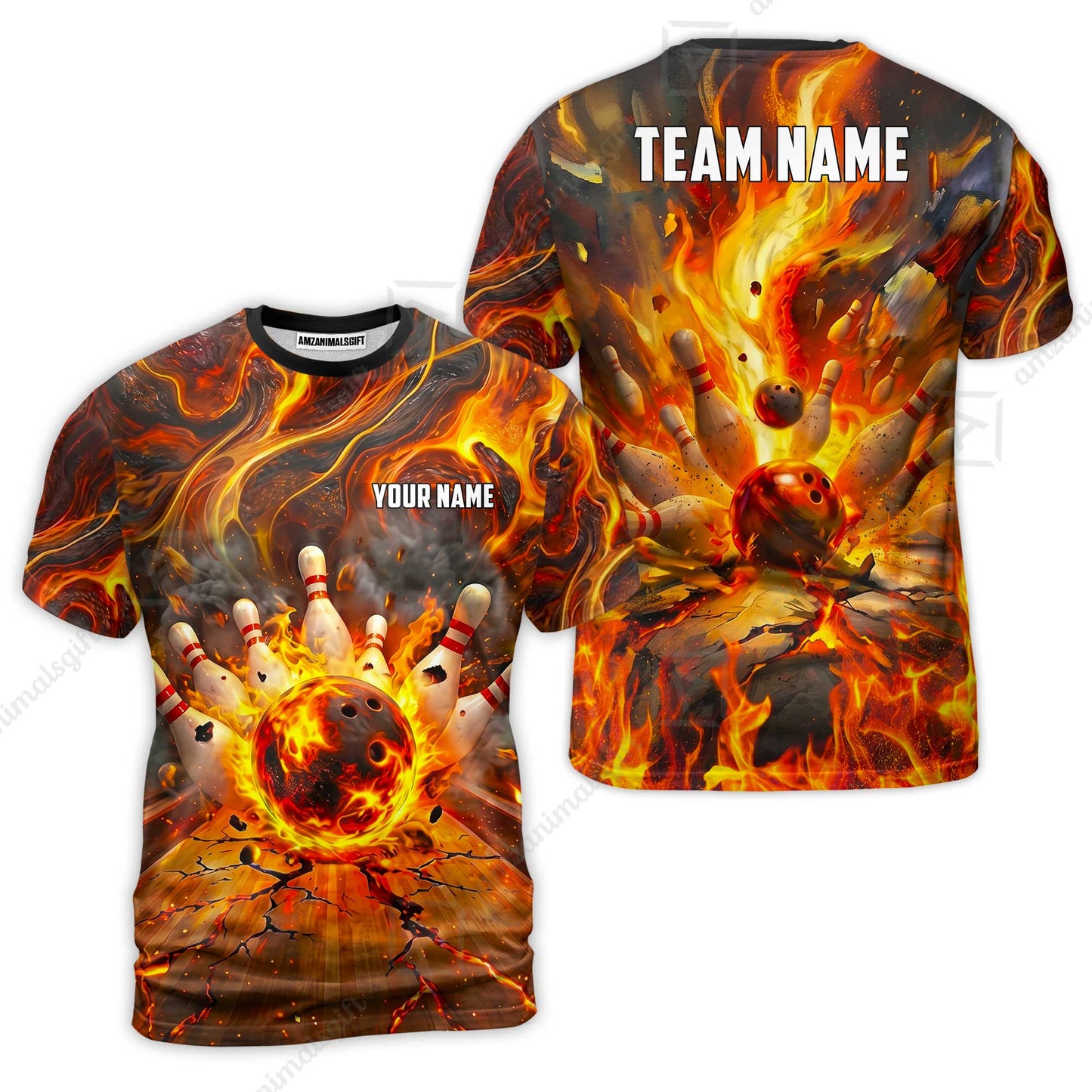Custom Bowling Jersey Polo Shirt, Fiery Inferno Strike, Custom Bowling Jersey Team Shirt For Players With Name and Team Name