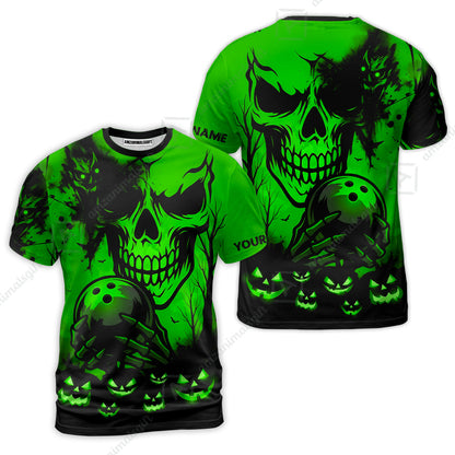 Custom Bowling Jersey Polo Shirt, Pumpkins Skull Halloween, Custom Bowling Jersey Team Shirt For Players With Name & Team Name