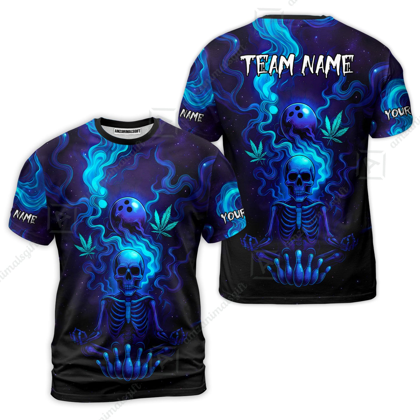 Custom Bowling Team Unisex Polo Shirt, Neon Skull CNB Bowling Custom Shirt Featuring Personalized Name and Team Name