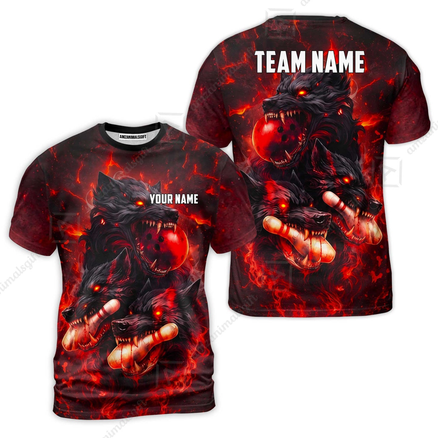 Custom Bowling Jersey Polo Shirt, Dark Fantasy Hellfire Werewolf, Custom Bowling Jersey Team Shirt For Players With Name & Team Name