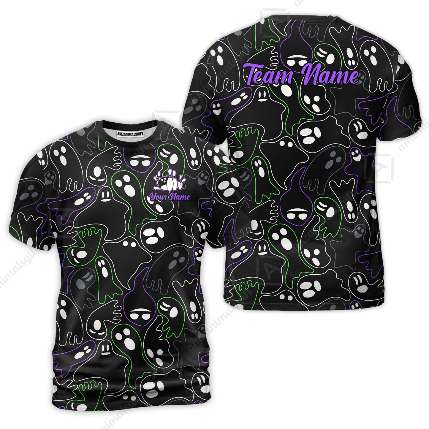 Custom Bowling Jersey Polo Shirt, Halloween Ghost Bowling, Custom Bowling Jersey Team Shirt For Players With Name & Team Name