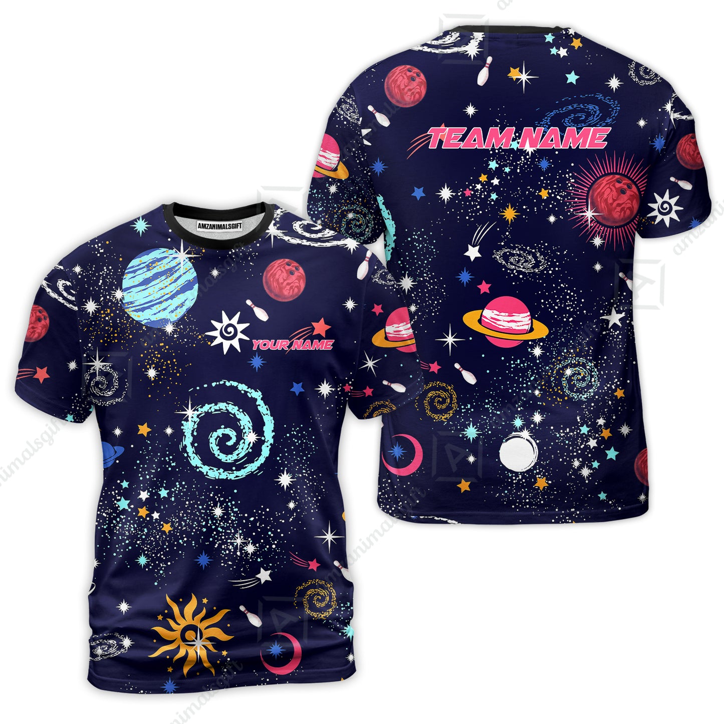 Custom Bowling Jersey Polo Shirt, Galaxy Pattern Shirt, Custom Bowling Jersey Team Shirt For Players With Name and Team Name