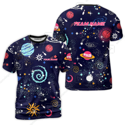 Custom Bowling Jersey Polo Shirt, Galaxy Pattern Shirt, Custom Bowling Jersey Team Shirt For Players With Name and Team Name