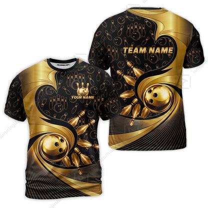 Custom Bowling Jersey Polo Shirt, Bowling Gold Swirling Pattern, Personalize Name and Team Name