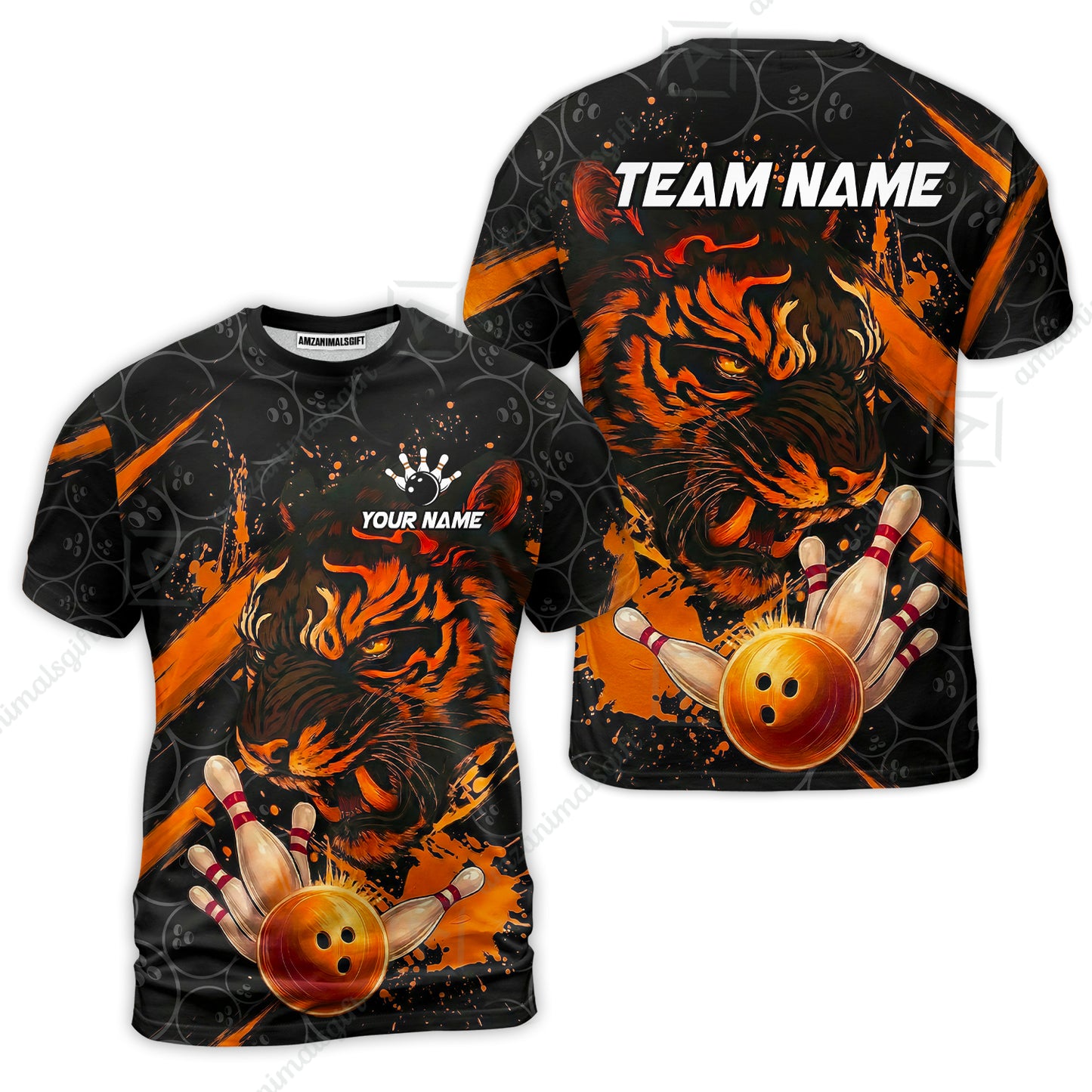 Customized Bowling Unisex Polo Shirt, Tiger Ball Striking Pins, Bowling Uniforms, Personalized Name And Team Name