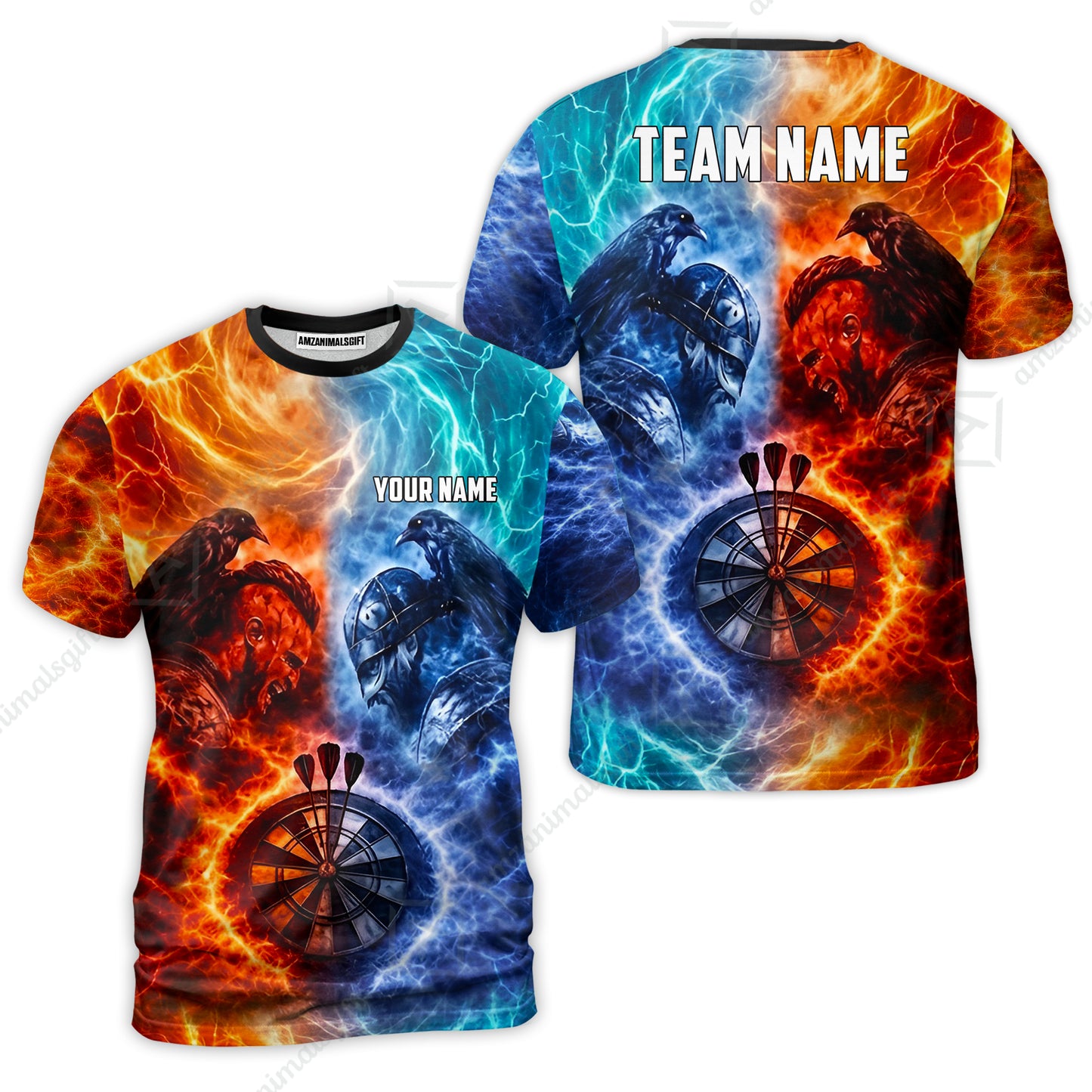 Custom Darts Team Jersey, Personalized Fire Ice Raven Darts Polo Shirt For Players With Name & Team Name