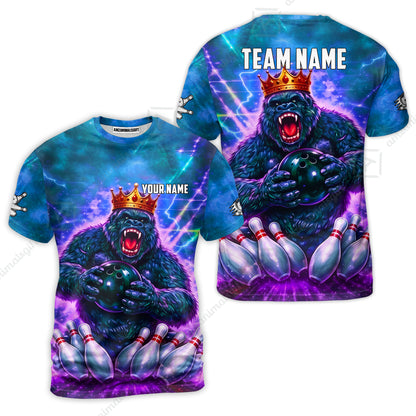 Custom Bowling Jersey Polo Shirt, King Gorilla Holding Bowling Ball, Custom Bowling Jersey Team Shirt For Players With Name & Team Name
