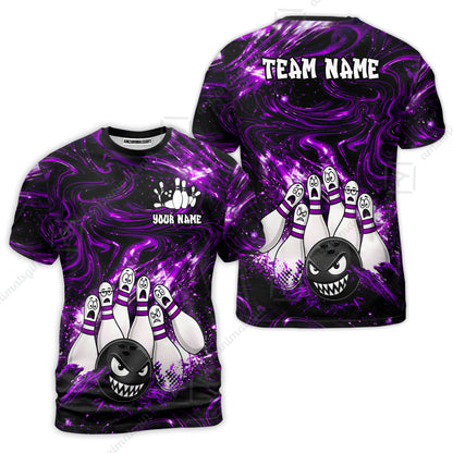 Customized Bowling Unisex Polo Shirt, Bowling Angry Ball VS Screaming Pins, Personalized Name And Team Name