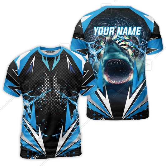 Shark And Darts Custom Name T-Shirt, Whirlpool Bullseye Dartboard Personalized T-Shirt- Gift For Darts Lovers, Friends, Team