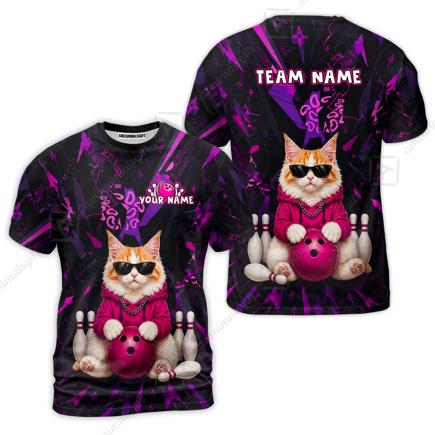 Custom Bowling Jersey Polo Shirt, Neon Hip Cat, Custom Bowling Jersey Team Shirt For Players With Name and Team Name