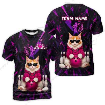 Custom Bowling Jersey Polo Shirt, Neon Hip Cat, Custom Bowling Jersey Team Shirt For Players With Name and Team Name