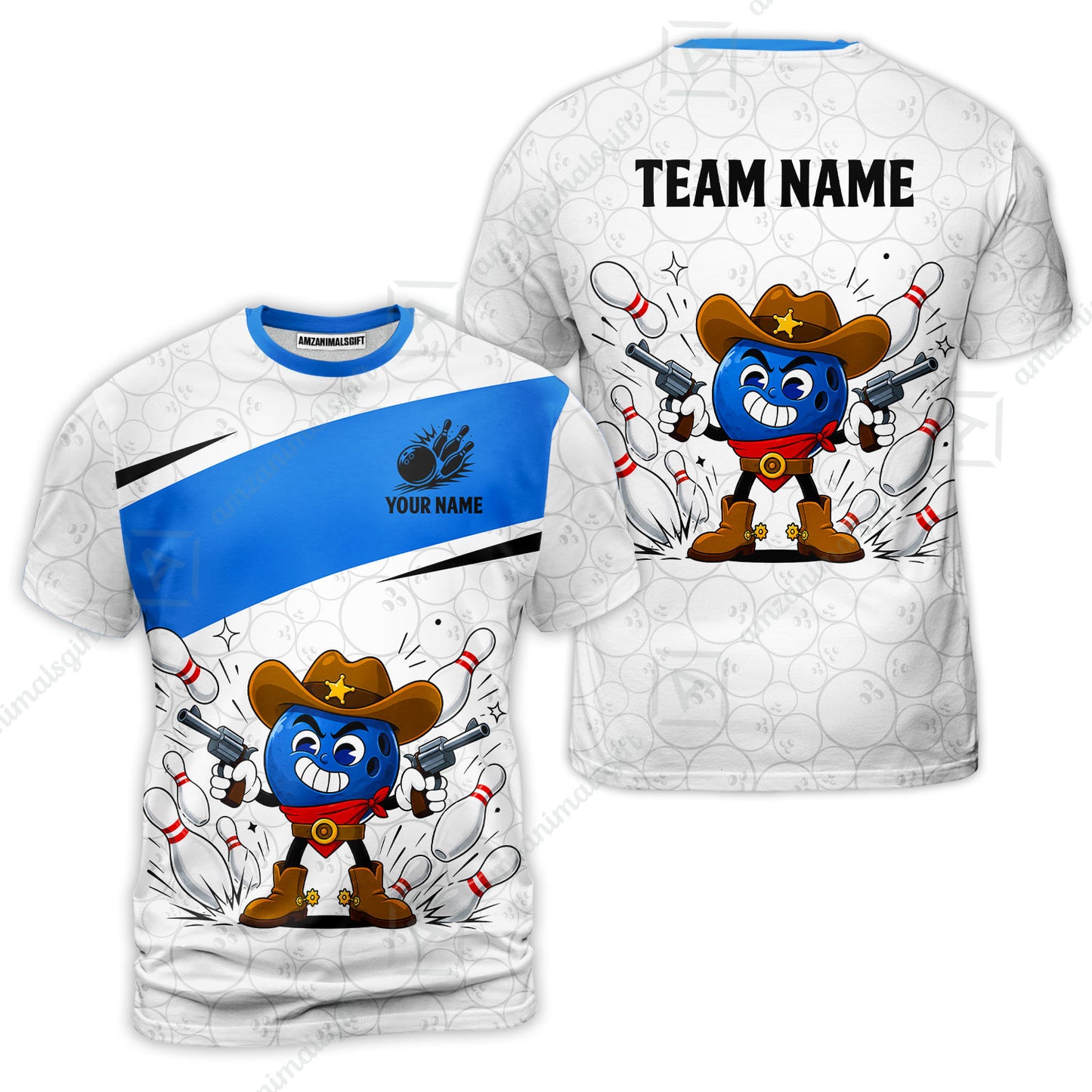 Custom Bowling Jersey Polo Shirt, Retro Cartoon Cowboy Ball, Custom Bowling Jersey Team Shirt For Players With Name and Team Name