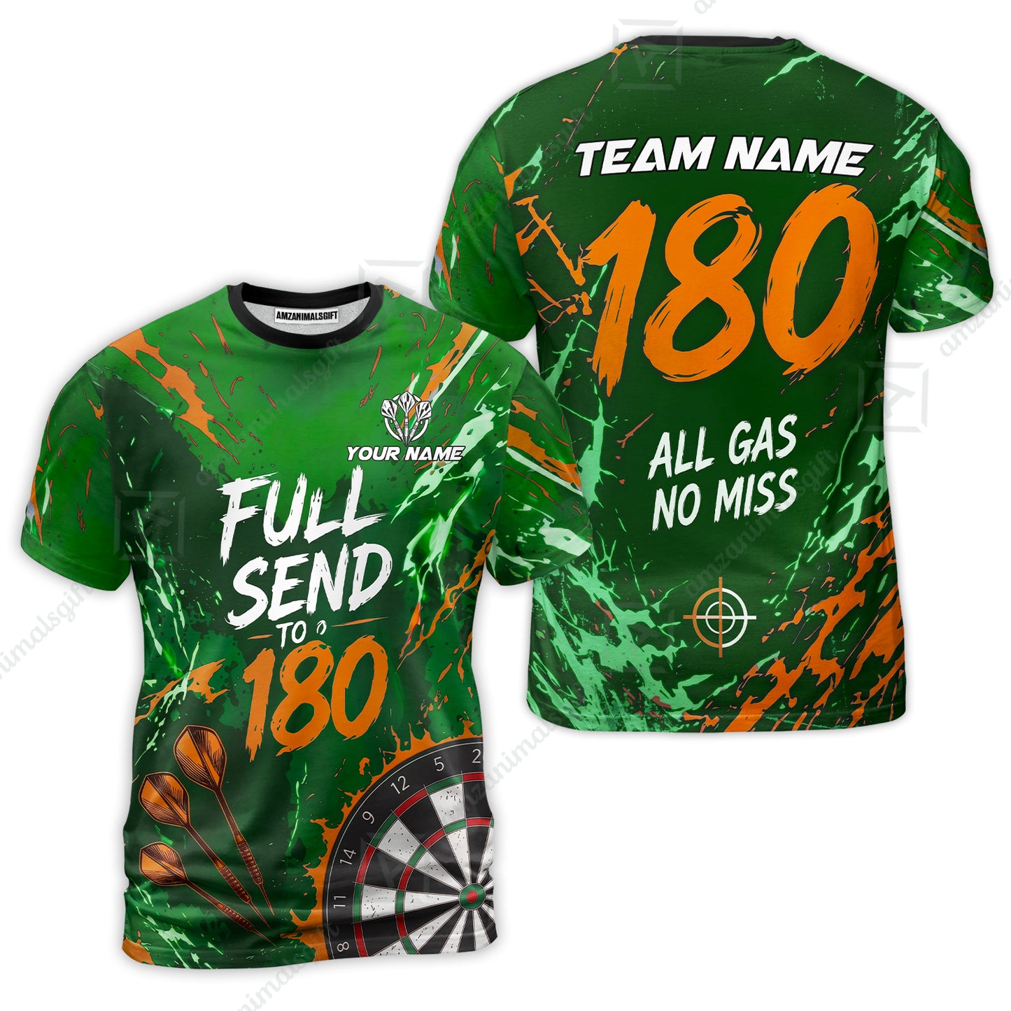 Customized Darts Team Jersey, Full Send To 180, All Gas No Miss, Personalized Polo Shirt For Players With Name & Team Name