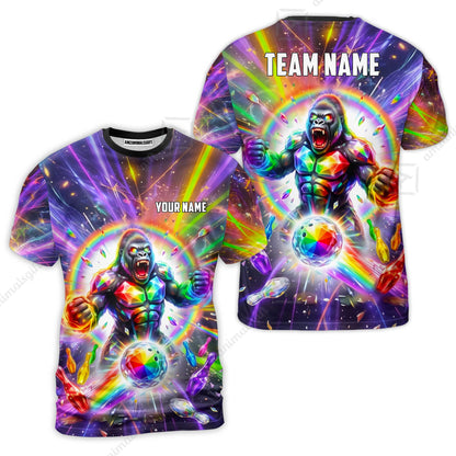 Custom Bowling Jersey Polo Shirt, Rainbow Gemstone Gorilla, Custom Bowling Jersey Team Shirt For Players With Name and Team Name
